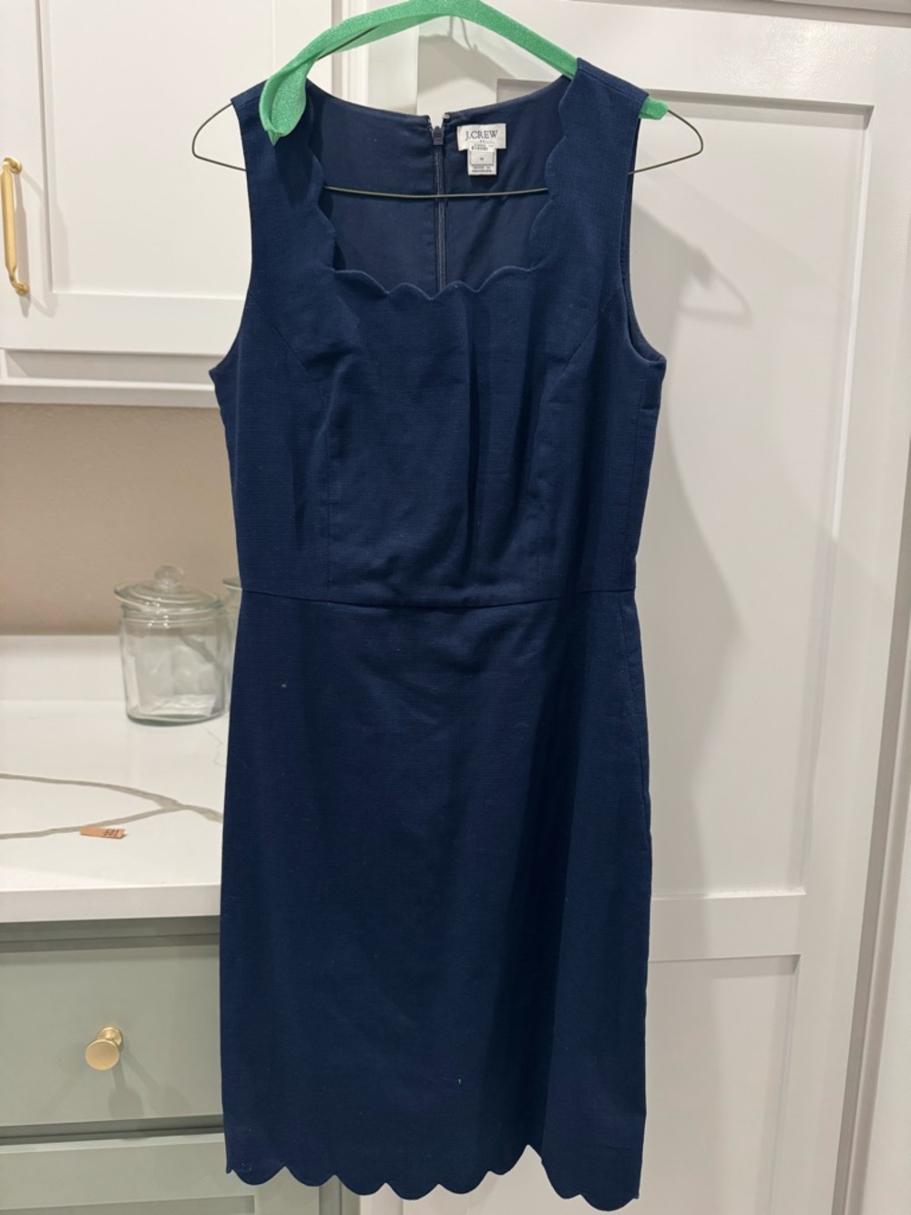 J. Crew Navy Scallop-Edge Midi Sheath Dress